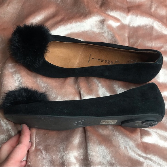 Jeffrey Campbell Suede Flats Rabbit Fur Pom 9 - Picture 2 of 7